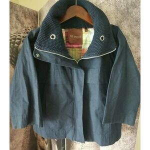 525‎ America Women's Waffle Knit Shawl Collar Crop Length Navy Jacket Size L